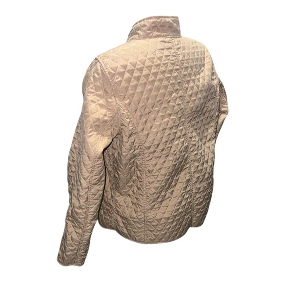 Reversible Quilted Jacket Womens M Lightweight Beige & Black Diamond Pattern Ful - Picture 13 of 14